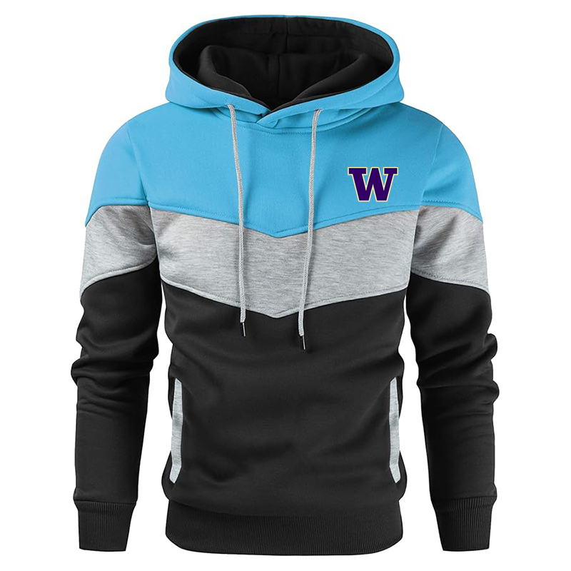 Men's Washington Huskies Gesean Novelty Color Block Pullover Fleece Hoodie Long Sleeve Casual Sweatshirt with Pocket