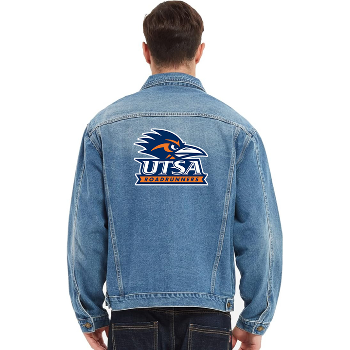 Men's Texas SA Roadrunners Vintage Distressed Denim Jacket  Stylish Casual Jean Outerwear