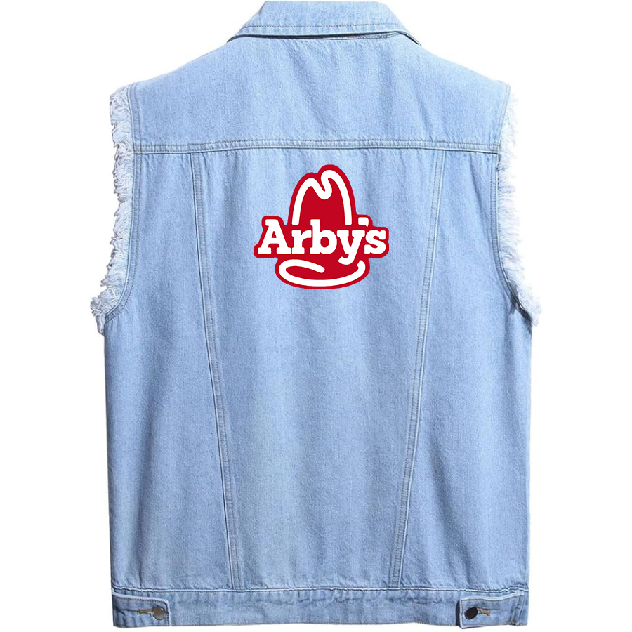 Men's Arbys Sleeveless Distressed Denim Vest  Rugged Black Jean Jacket