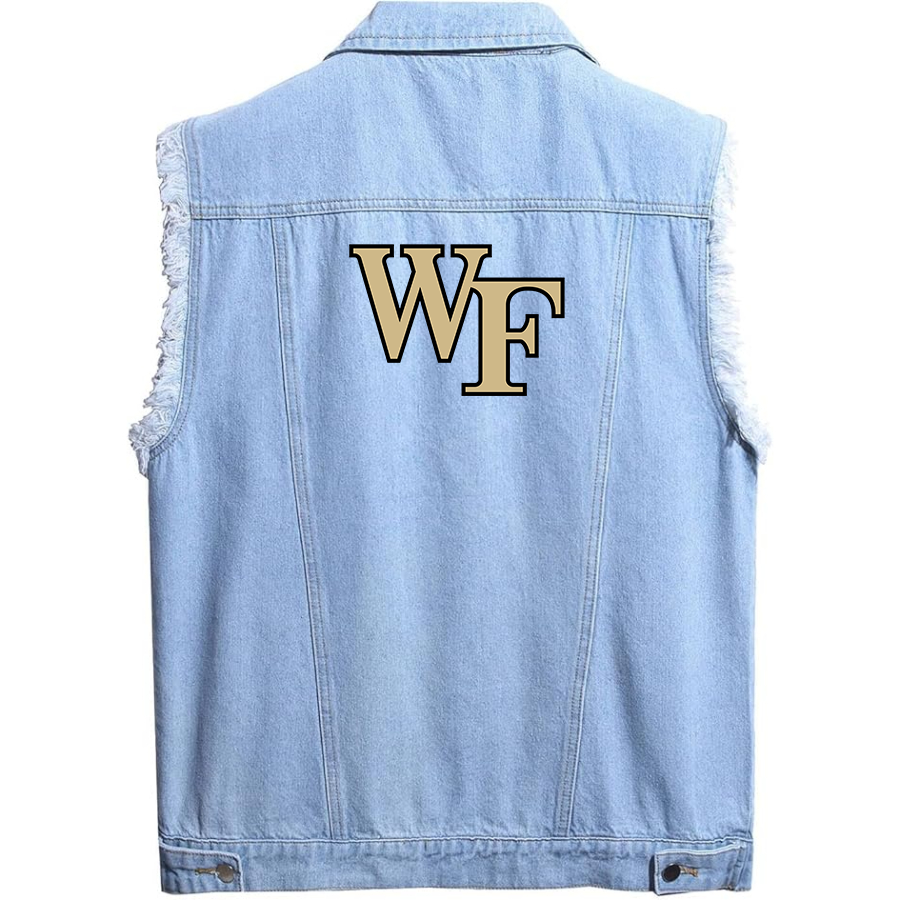 Men's Wake Forest Demon Deacons Sleeveless Distressed Denim Vest  Rugged Black Jean Jacket