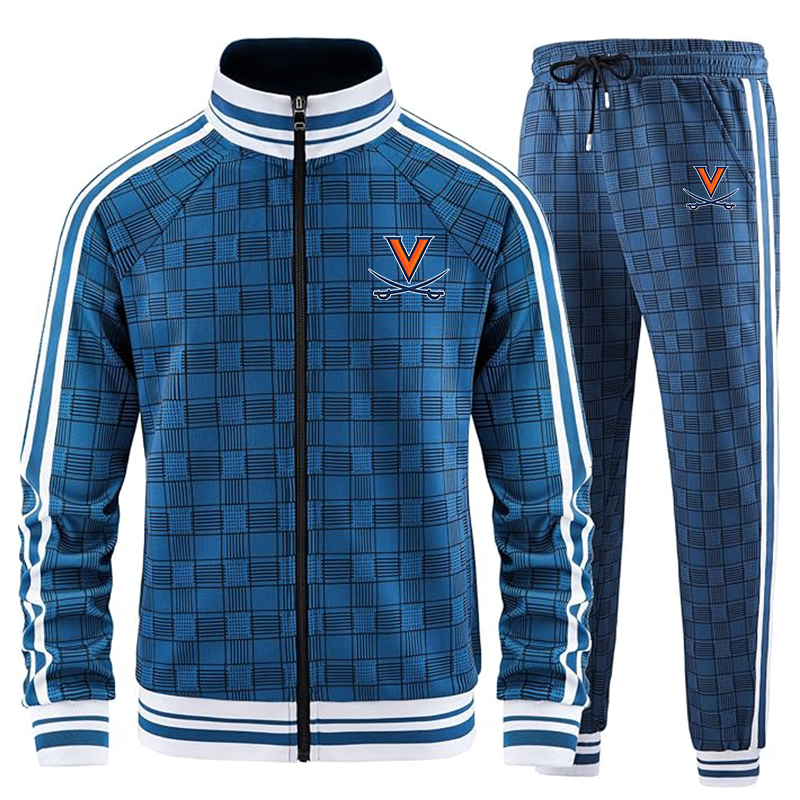 Men's Virginia Cavaliers Tracksuits Full-zip Long Sleeve Plaid Track Jackets and Pants 2 Piece