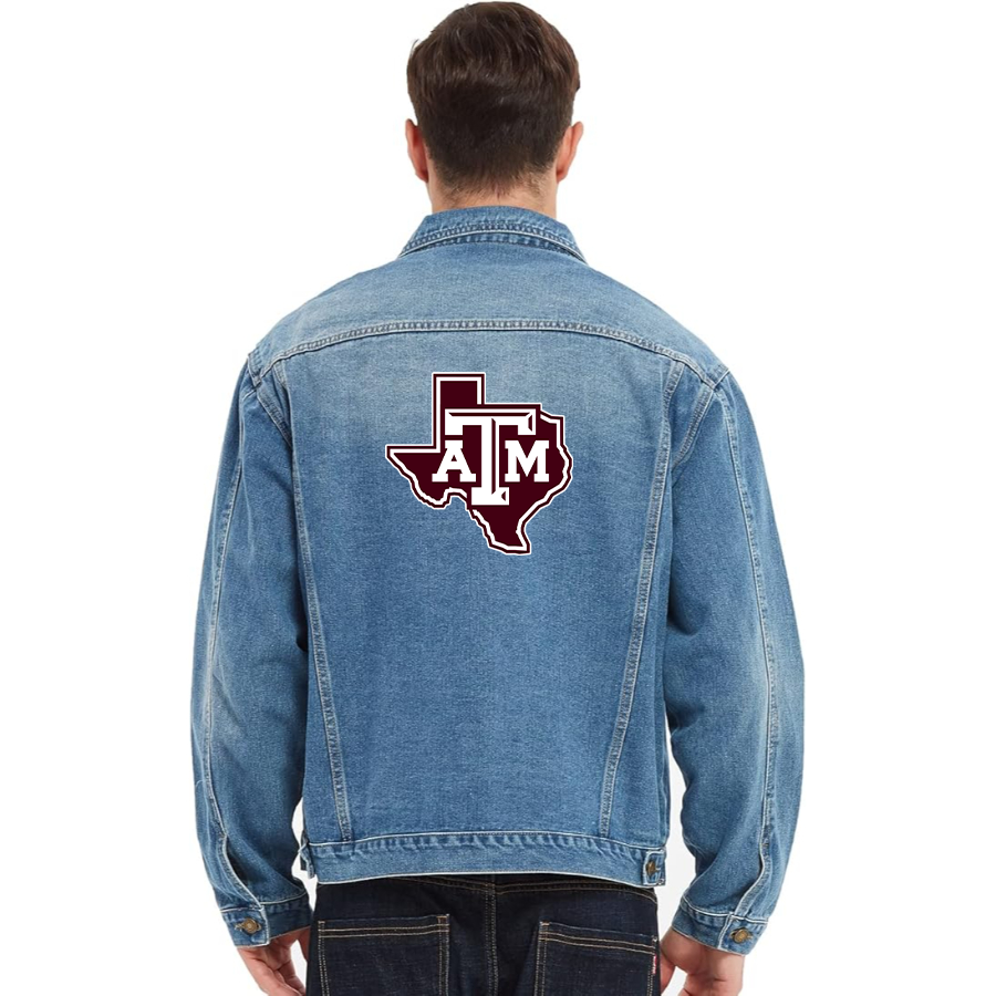 Men's Texas AM Aggies Vintage Distressed Denim Jacket  Stylish Casual Jean Outerwear