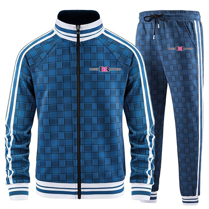 Men's Baskin Rоbbins Tracksuits Full-zip Long Sleeve Plaid Track Jackets and Pants 2 Piece