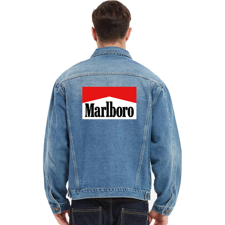 Men's Marlboro Vintage Distressed Denim Jacket  Stylish Casual Jean Outerwear