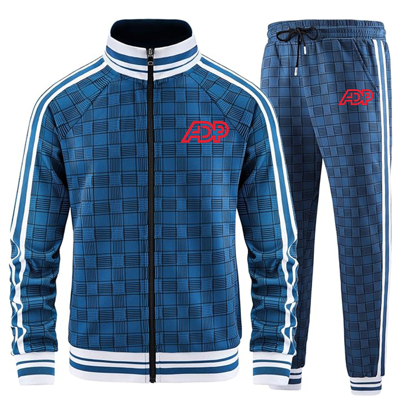 Men's ADP Tracksuits Full-zip Long Sleeve Plaid Track Jackets and Pants 2 Piece