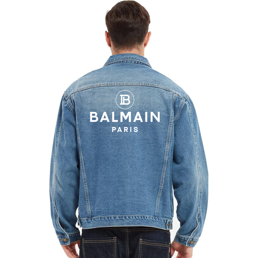 Men's Balmain Paris  Vintage Distressed Denim Jacket  Stylish Casual Jean Outerwear