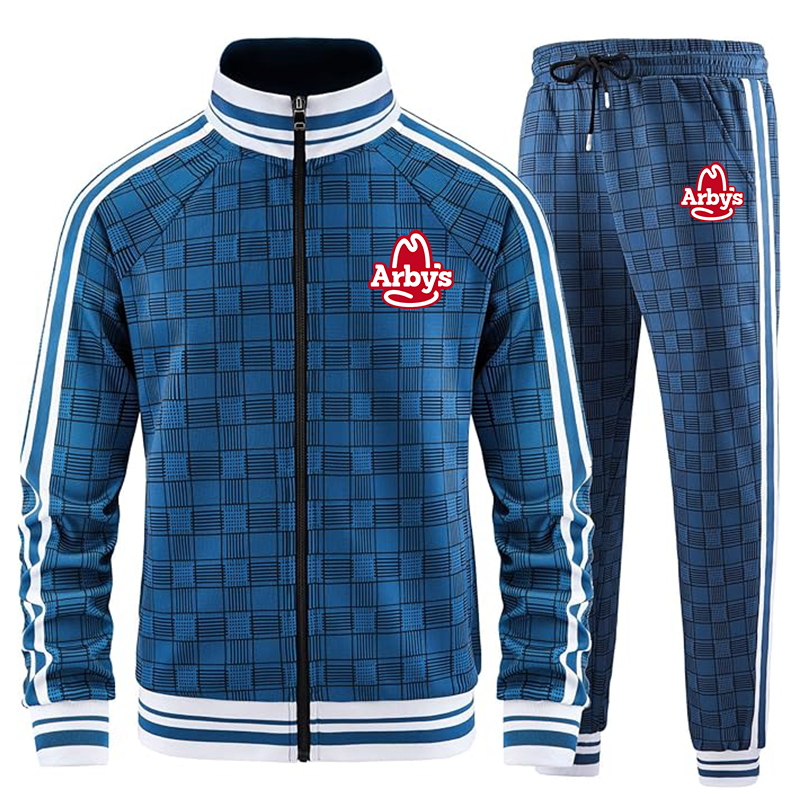 Men's Arbys Tracksuits Full-zip Long Sleeve Plaid Track Jackets and Pants 2 Piece