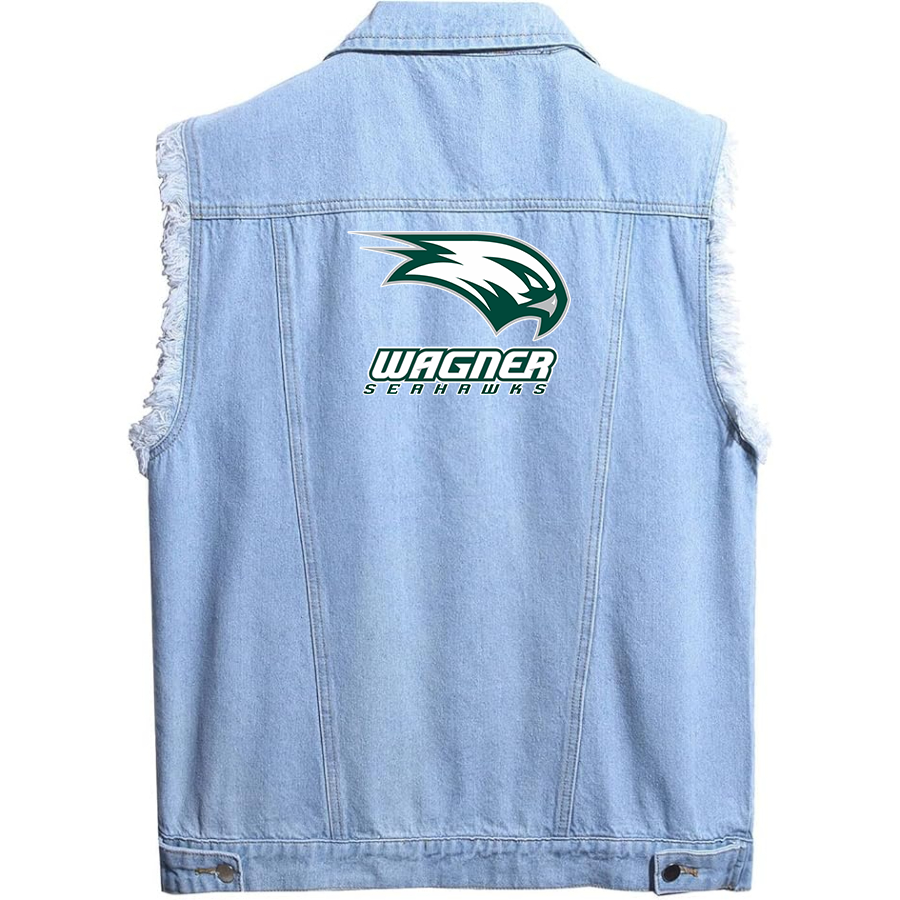 Men's Wagner Seahawks Sleeveless Distressed Denim Vest  Rugged Black Jean Jacket