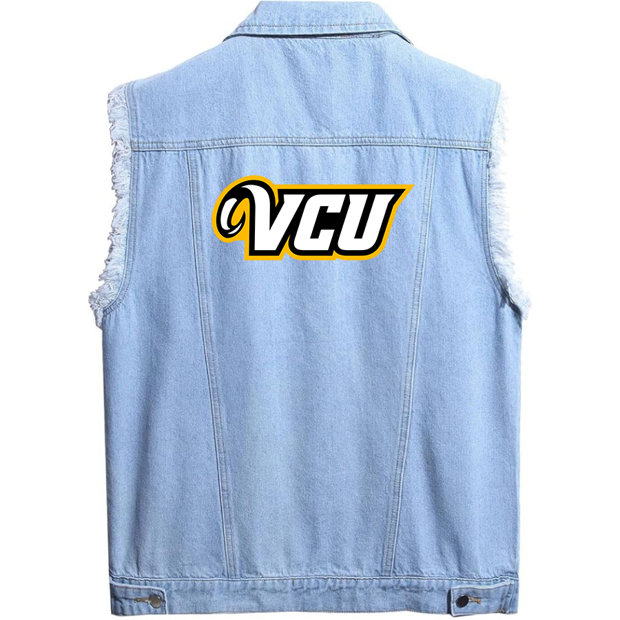 Men's Virginia Commonwealth Rams Sleeveless Distressed Denim Vest  Rugged Black Jean Jacket