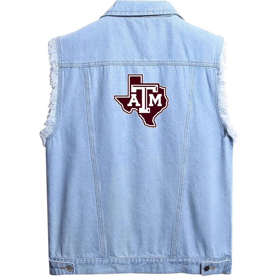 Men's Texas AM Aggies Sleeveless Distressed Denim Vest  Rugged Black Jean Jacket