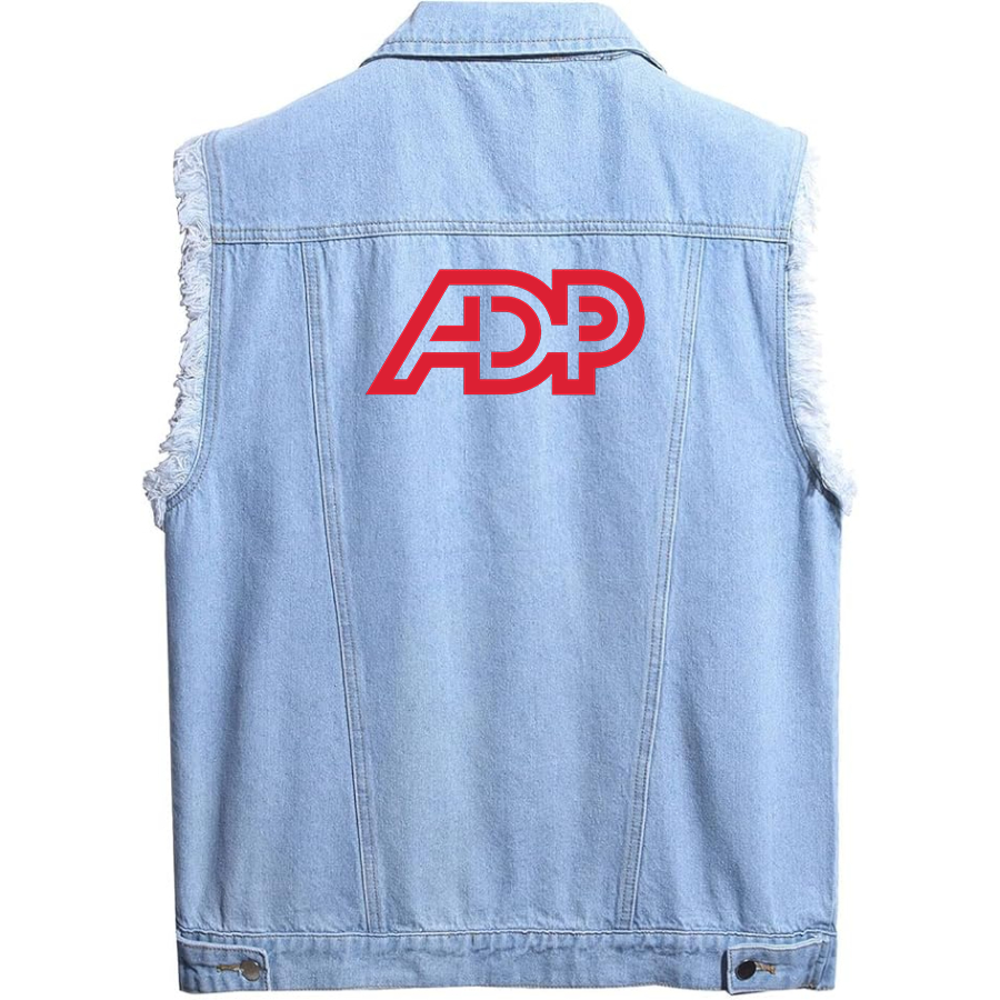 Men's ADP Sleeveless Distressed Denim Vest  Rugged Black Jean Jacket