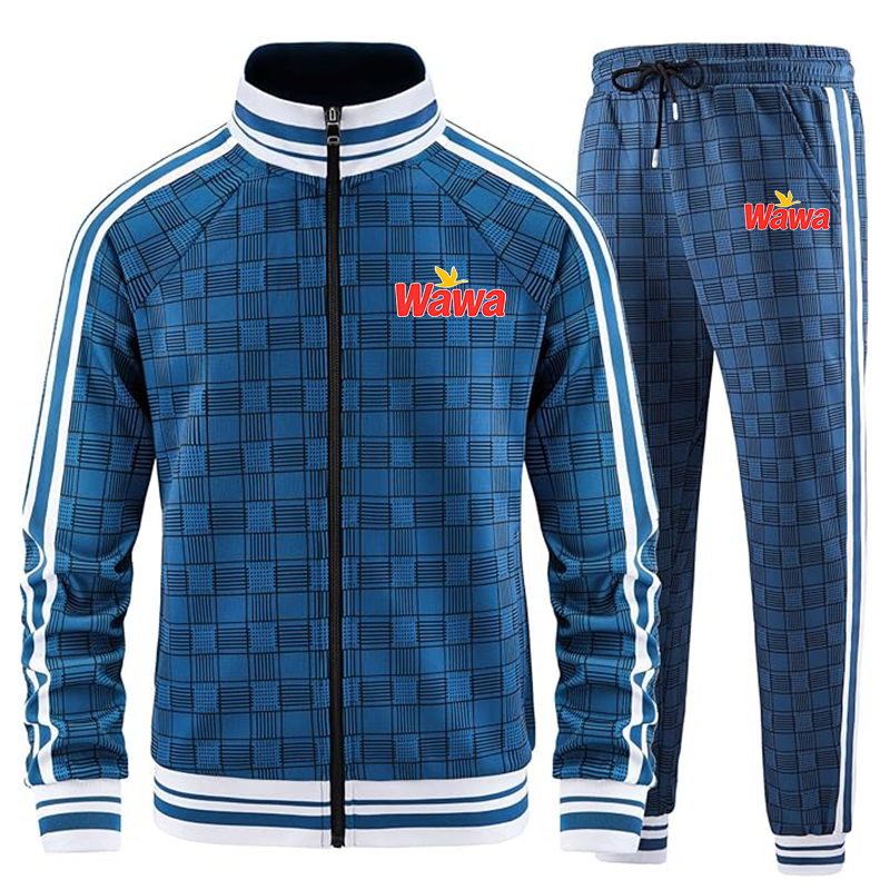 Men's Wawa Gas Station Tracksuits Full-zip Long Sleeve Plaid Track Jackets and Pants 2 Piece