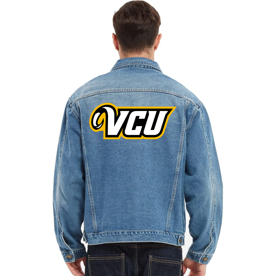 Men's Virginia Commonwealth Rams Vintage Distressed Denim Jacket  Stylish Casual Jean Outerwear