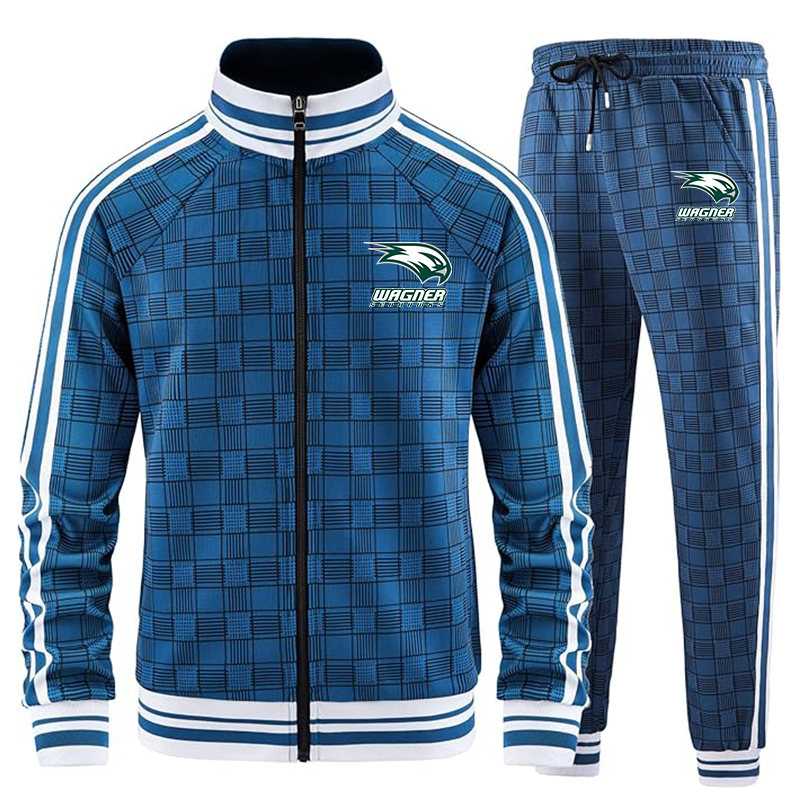 Men's Wagner Seahawks Tracksuits Full-zip Long Sleeve Plaid Track Jackets and Pants 2 Piece