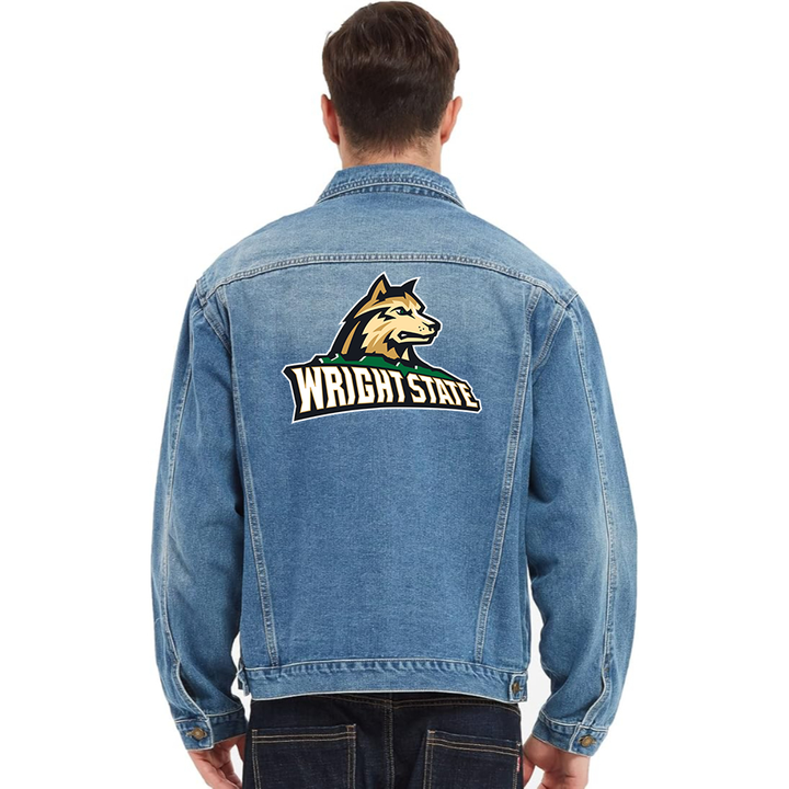 Men's Wright State Raiders Vintage Distressed Denim Jacket  Stylish Casual Jean Outerwear