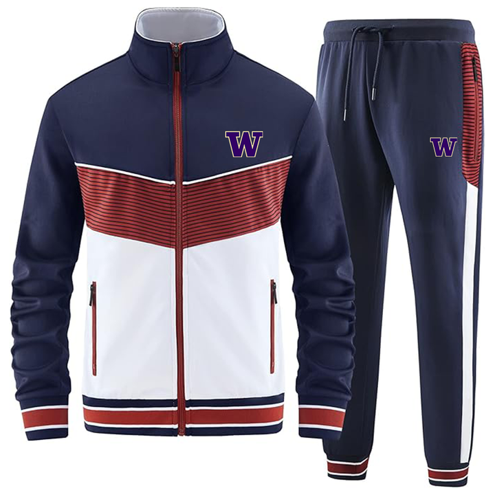 Men's Washington Huskies ANOTWENER Casual 2 Piece Tracksuit Sets Long Sleeve Full Zip Jacket and Sweatpants Sport Outfits Sweatsuits