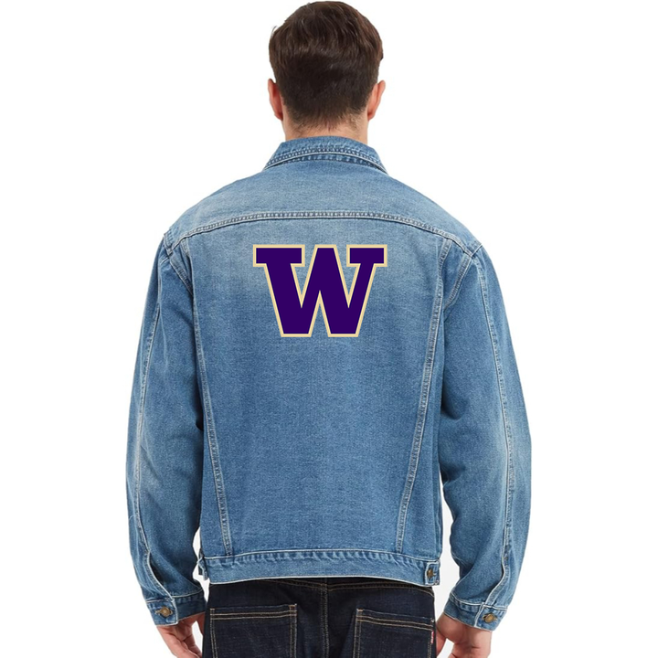 Men's Washington Huskies Vintage Distressed Denim Jacket  Stylish Casual Jean Outerwear