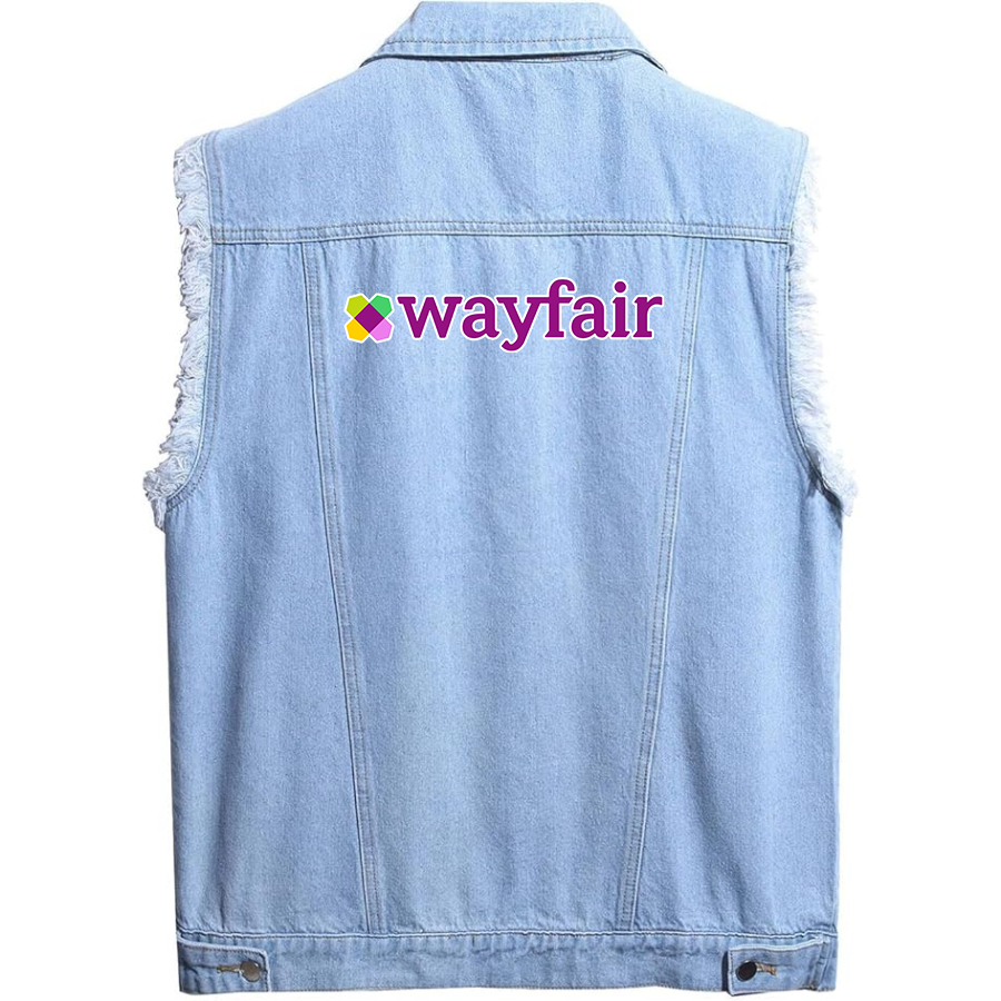 Men's Wayfair Sleeveless Distressed Denim Vest  Rugged Black Jean Jacket