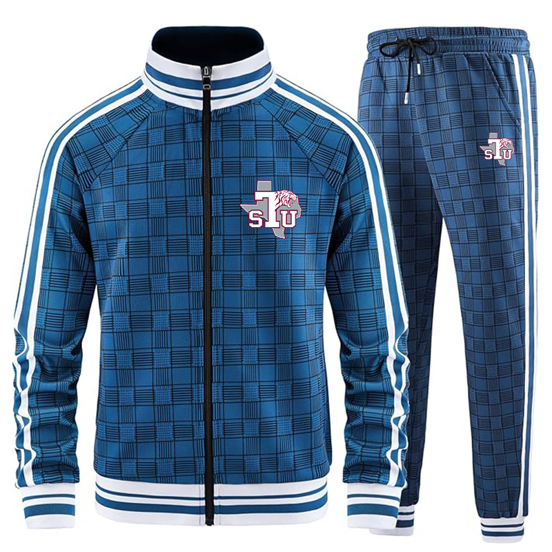 Men's Texas Southern Tigers Tracksuits Full-zip Long Sleeve Plaid Track Jackets and Pants 2 Piece