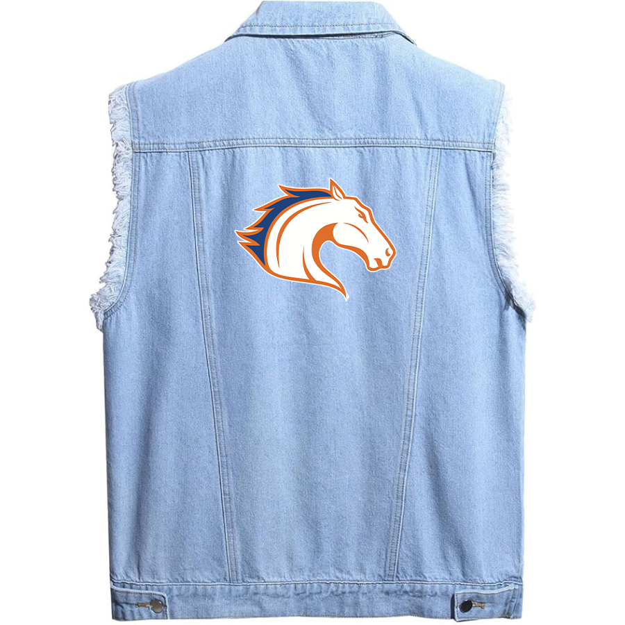 Men's Texas Arlington Mavericks Sleeveless Distressed Denim Vest  Rugged Black Jean Jacket