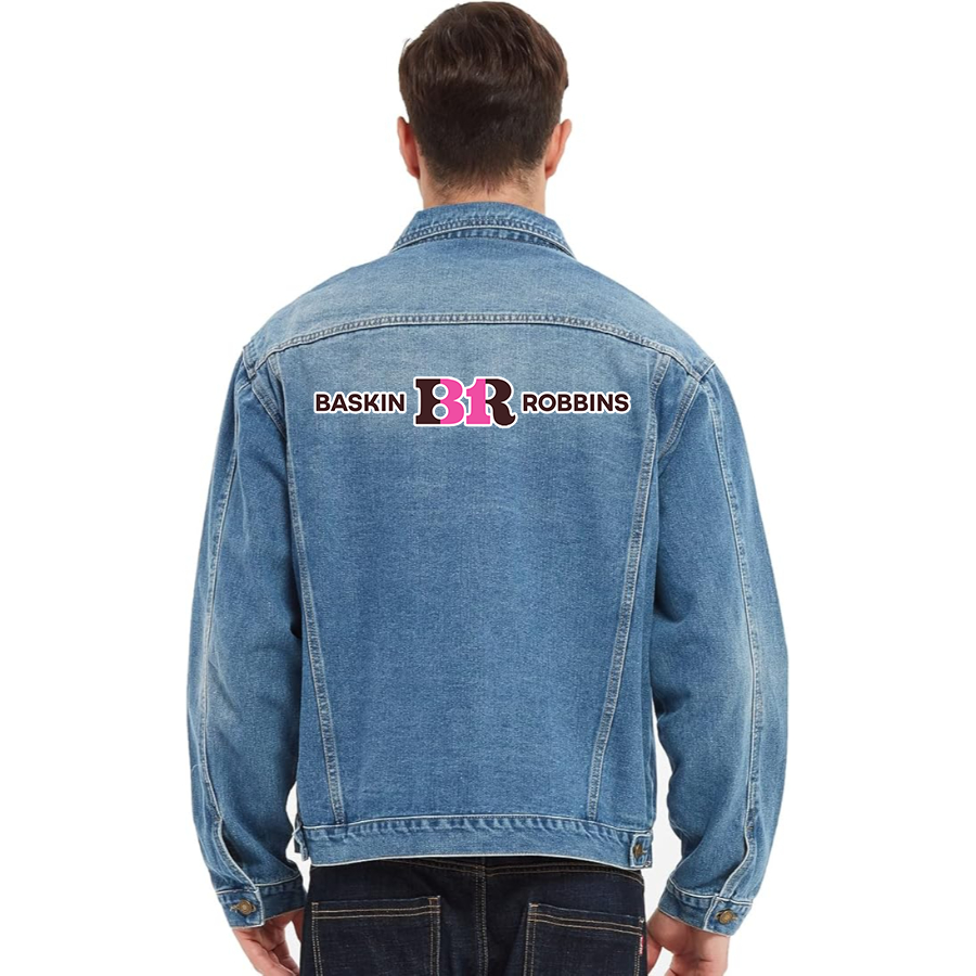 Men's Baskin Rоbbins  Vintage Distressed Denim Jacket  Stylish Casual Jean Outerwear