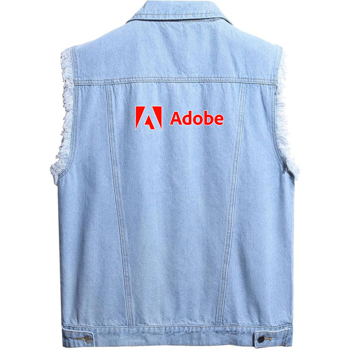 Men's Adobe Corporate  Sleeveless Distressed Denim Vest  Rugged Black Jean Jacket