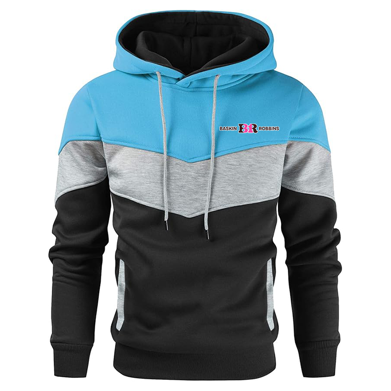 Men's Baskin Rоbbins  Gesean Novelty Color Block Pullover Fleece Hoodie Long Sleeve Casual Sweatshirt with Pocket