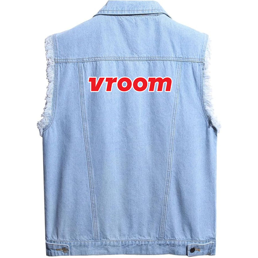 Men's Vroom Sleeveless Distressed Denim Vest  Rugged Black Jean Jacket