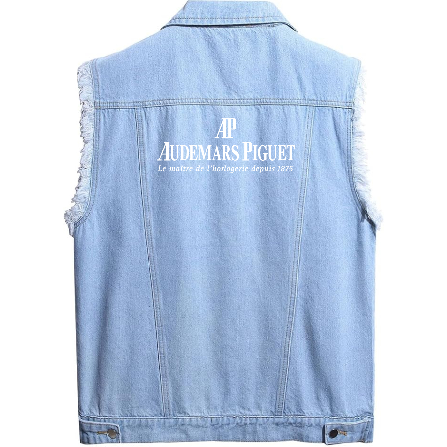 Men's Audemars Piguet Sleeveless Distressed Denim Vest  Rugged Black Jean Jacket