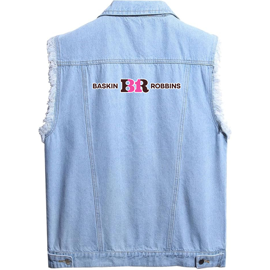 Men's Baskin Rоbbins Sleeveless Distressed Denim Vest  Rugged Black Jean Jacket