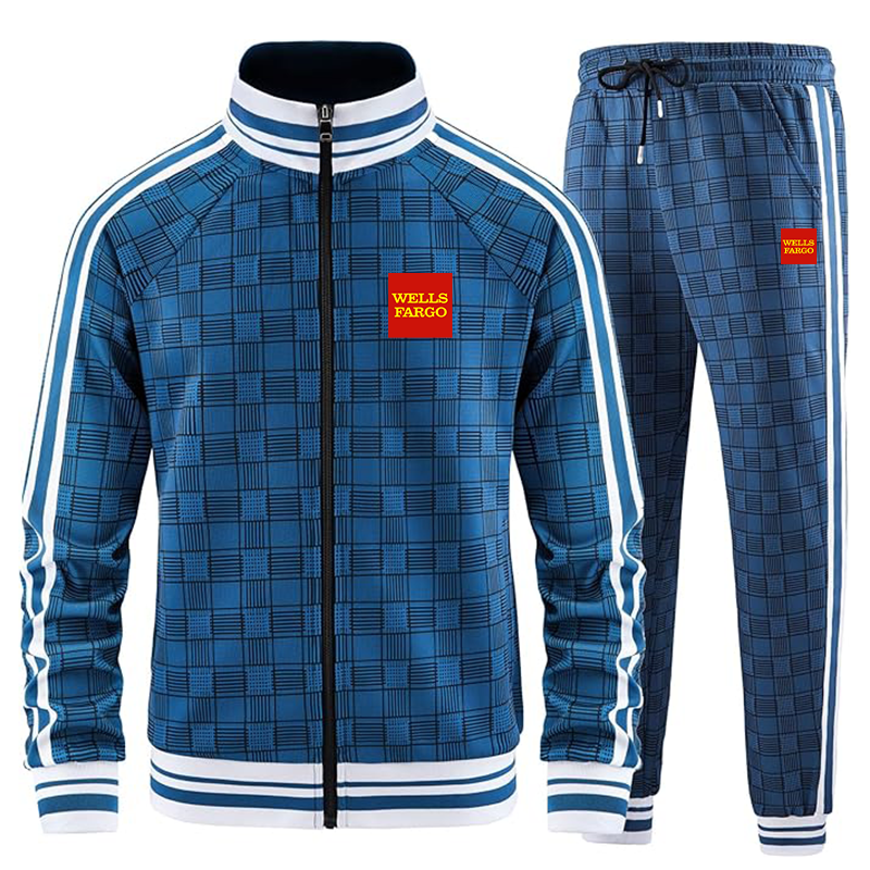 Men's Wells Fargo Tracksuits Full-zip Long Sleeve Plaid Track Jackets and Pants 2 Piece