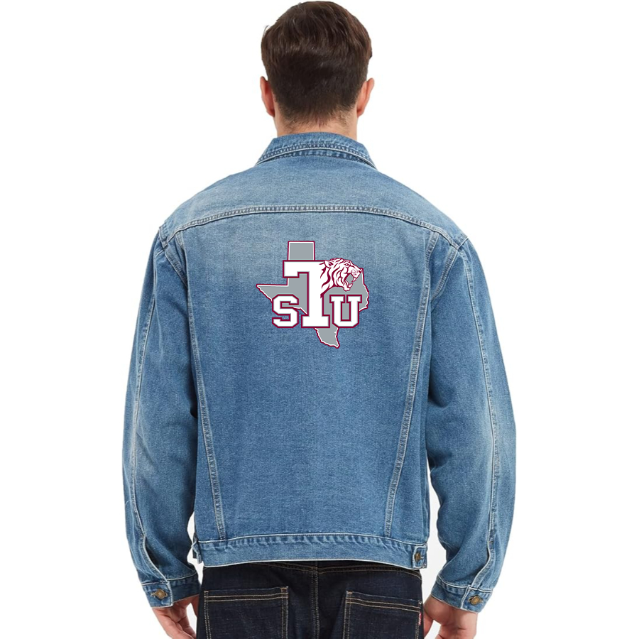 Men's Texas Southern Tigers Vintage Distressed Denim Jacket  Stylish Casual Jean Outerwear