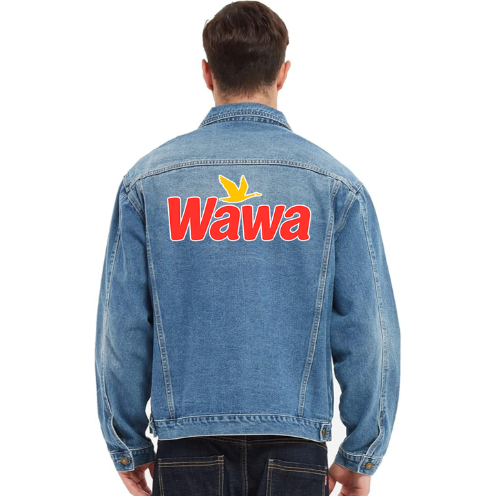 Men's Wawa Gas Station Vintage Distressed Denim Jacket  Stylish Casual Jean Outerwear