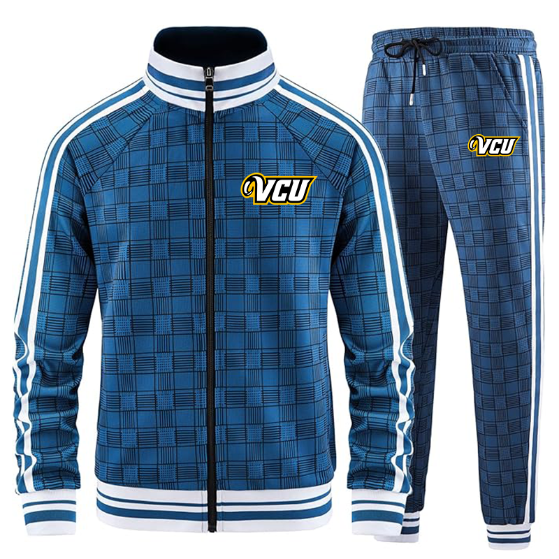 Men's Virginia Commonwealth Rams Tracksuits Full-zip Long Sleeve Plaid Track Jackets and Pants 2 Piece