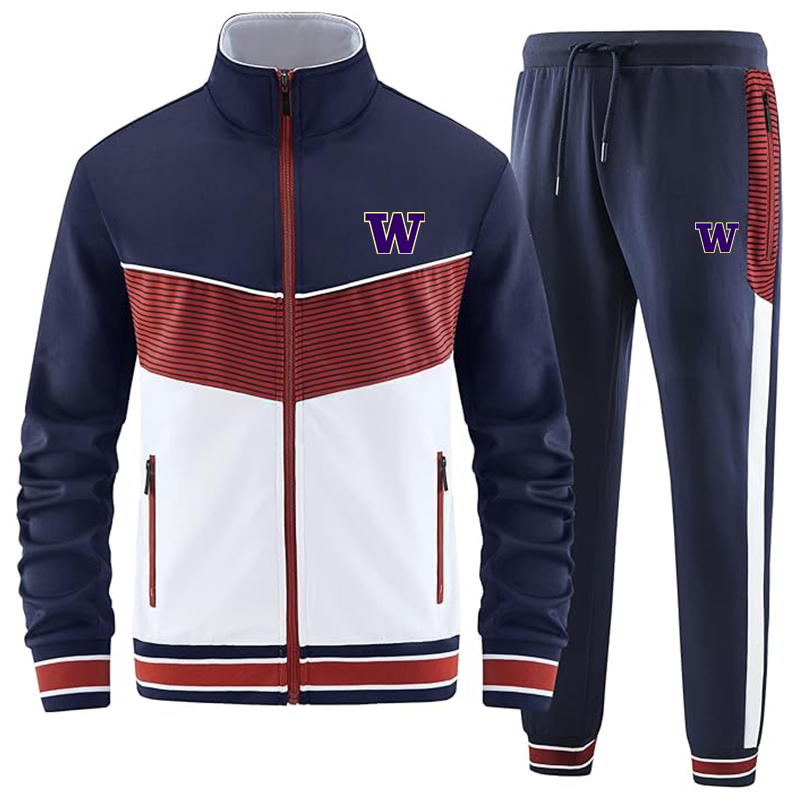 Men's Washington Huskies ANOTWENER Casual 2 Piece Tracksuit Sets Long Sleeve Full Zip Jacket and Sweatpants Sport Outfits Sweatsuits