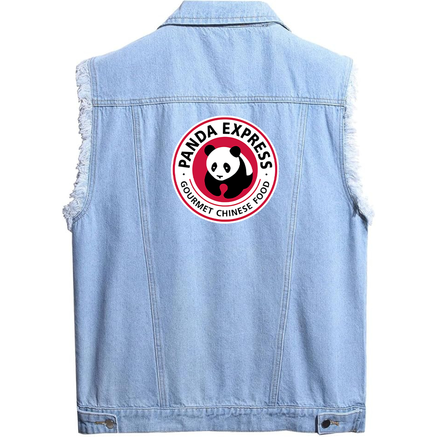 Men's Panda Express Sleeveless Distressed Denim Vest  Rugged Black Jean Jacket