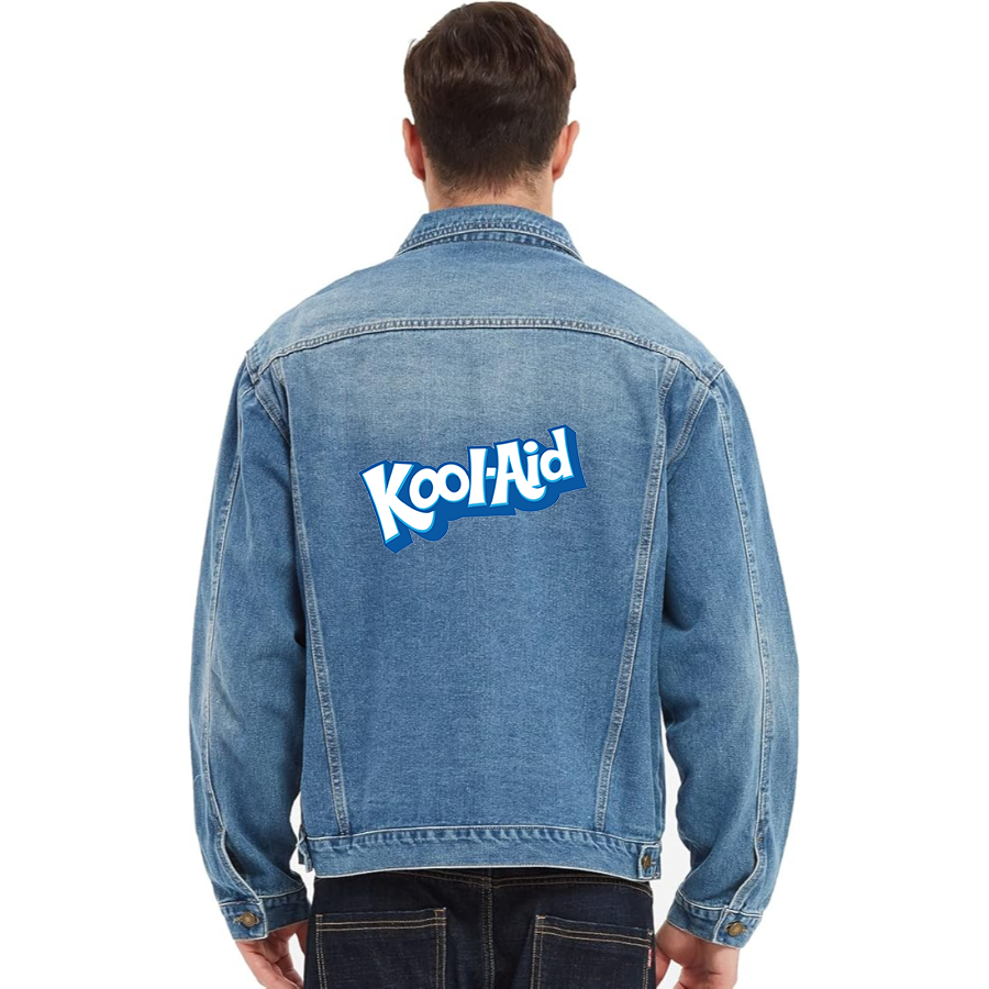 Men's Kool-Aid Vintage Distressed Denim Jacket  Stylish Casual Jean Outerwear