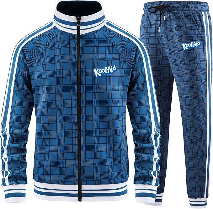 Men's Kool-Aid Tracksuits Full-zip Long Sleeve Plaid Track Jackets and Pants 2 Piece