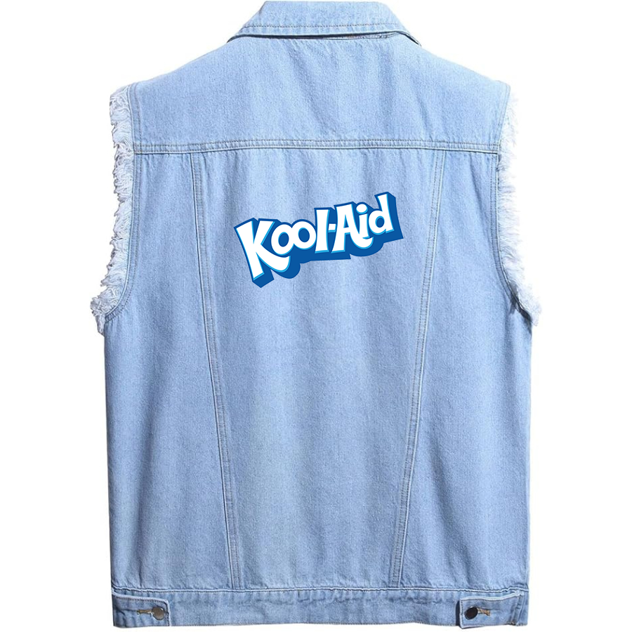 Men's Kool-Aid Sleeveless Distressed Denim Vest  Rugged Black Jean Jacket