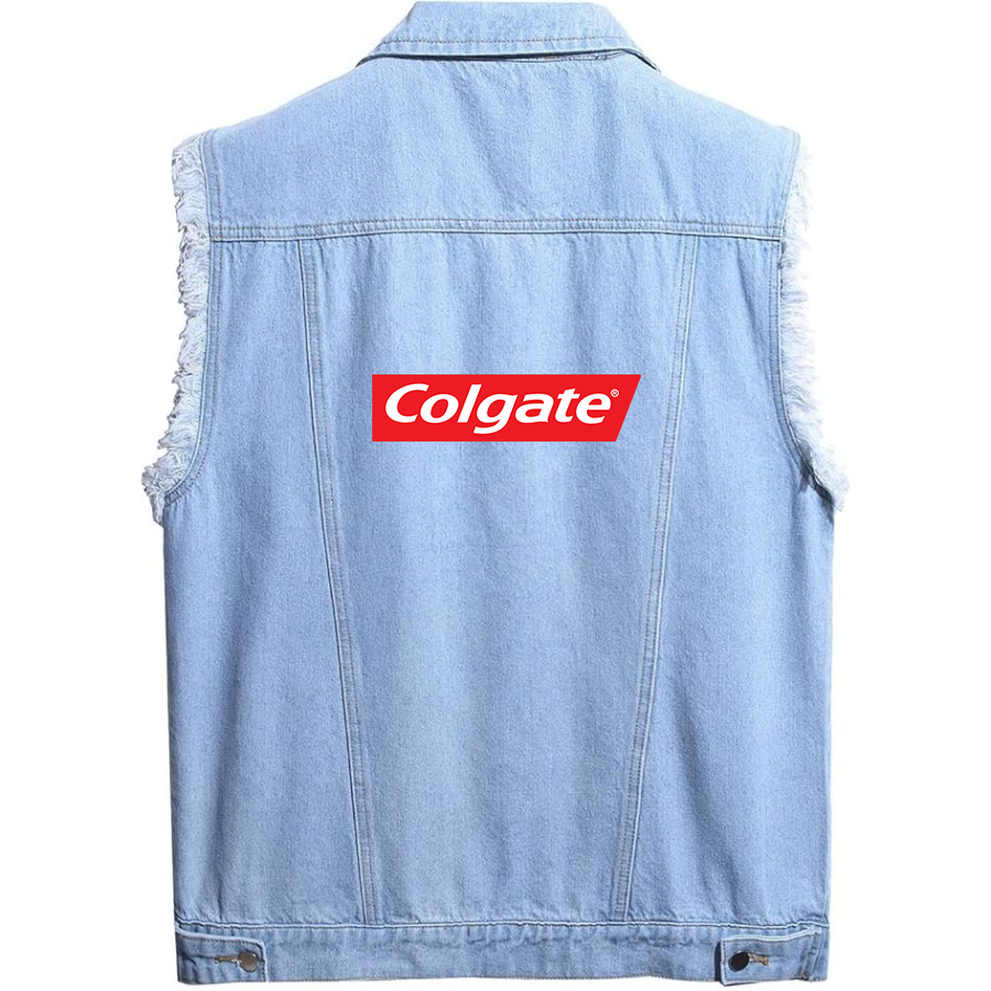 Men's Colgate Sleeveless Distressed Denim Vest  Rugged Black Jean Jacket