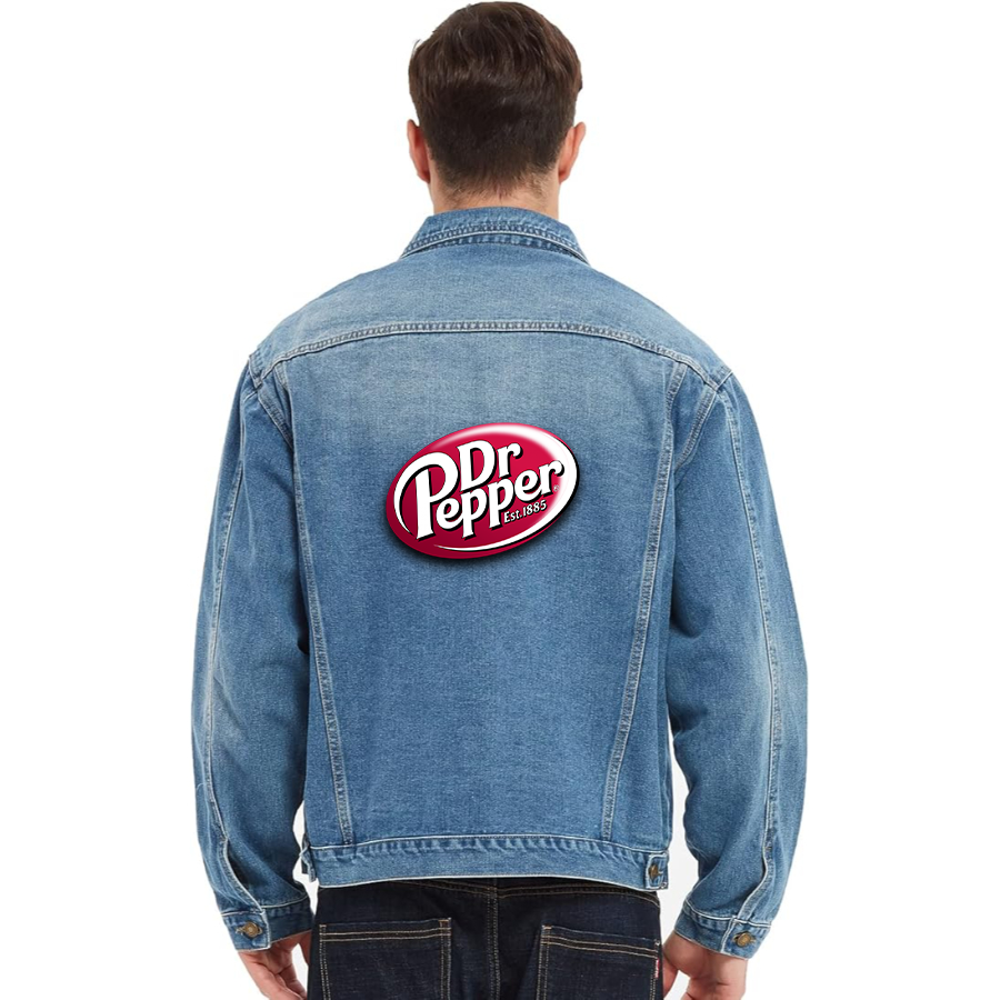 Men's Dr.Pepper Vintage Distressed Denim Jacket  Stylish Casual Jean Outerwear