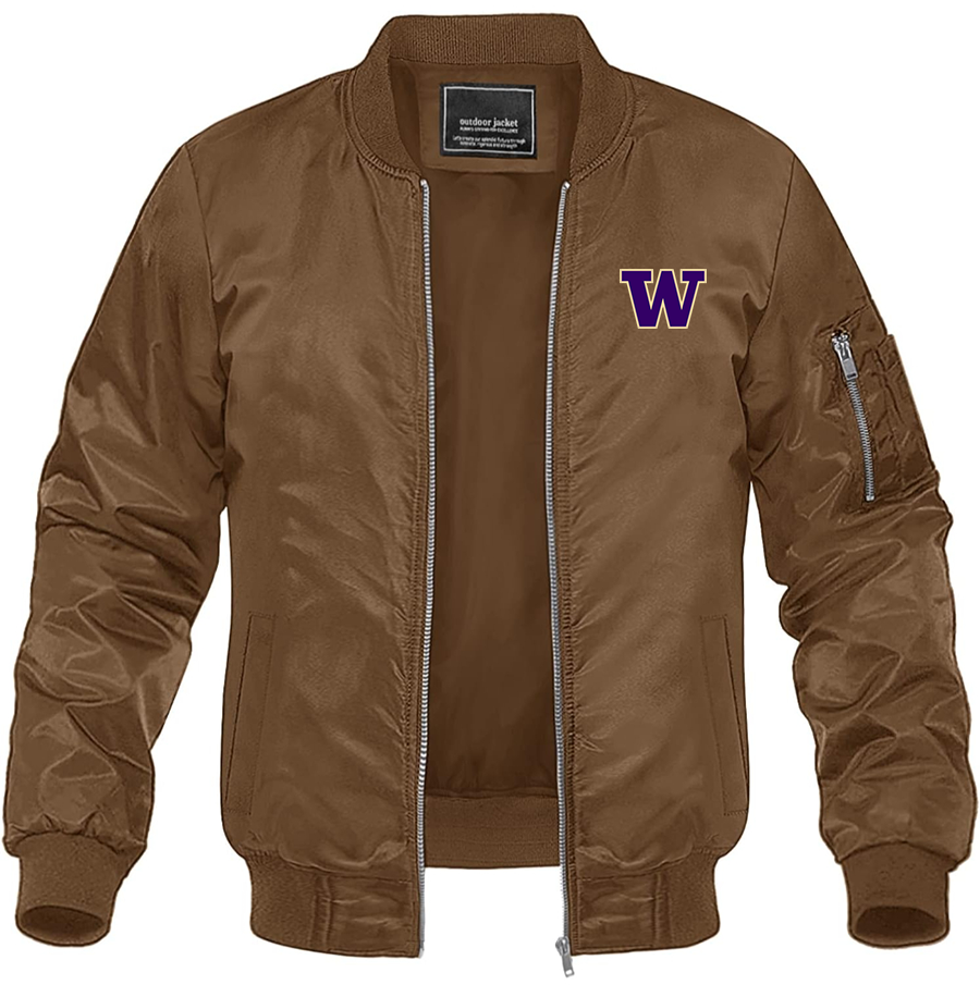 Men's Washington Huskies Lightweight Bomber Jacket Windbreaker Softshell Varsity Jacket Coat