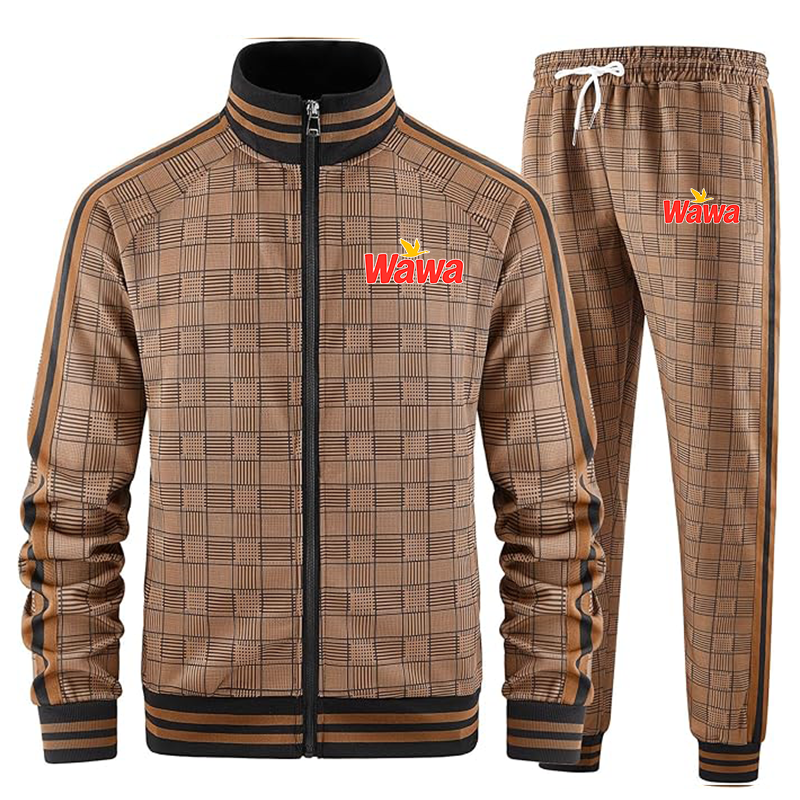 Men's Wawa Gas Station Tracksuits Full-zip Long Sleeve Plaid Track Jackets and Pants 2 Piece