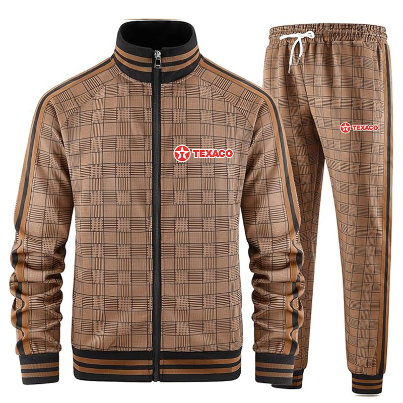 Men's Texaco Tracksuits Full-zip Long Sleeve Plaid Track Jackets and Pants 2 Piece