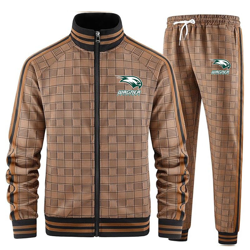 Men's Wagner Seahawks Tracksuits Full-zip Long Sleeve Plaid Track Jackets and Pants 2 Piece