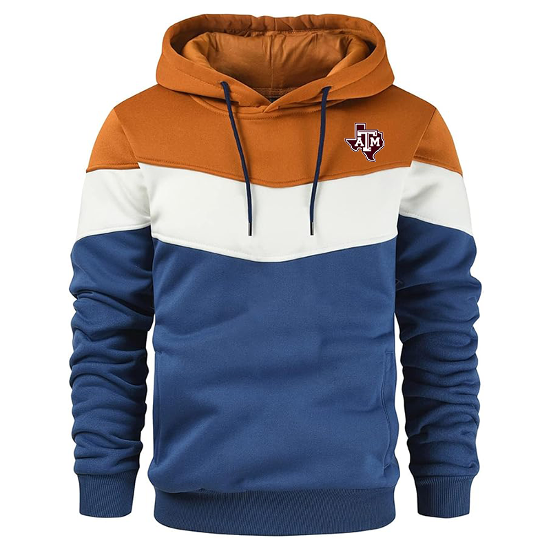 Men's Texas AM Aggies Gesean Novelty Color Block Pullover Fleece Hoodie Long Sleeve Casual Sweatshirt with Pocket