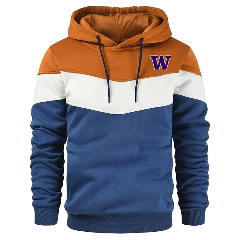 Men's Washington Huskies Gesean Novelty Color Block Pullover Fleece Hoodie Long Sleeve Casual Sweatshirt with Pocket