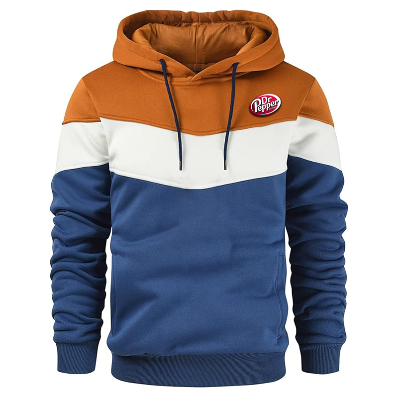 Men's Dr.Pepper Gesean Novelty Color Block Pullover Fleece Hoodie Long Sleeve Casual Sweatshirt with Pocket