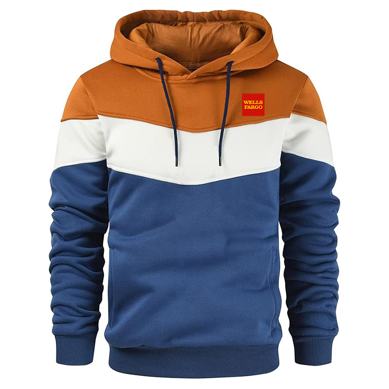 Men's Wells Fargo Gesean Novelty Color Block Pullover Fleece Hoodie Long Sleeve Casual Sweatshirt with Pocket