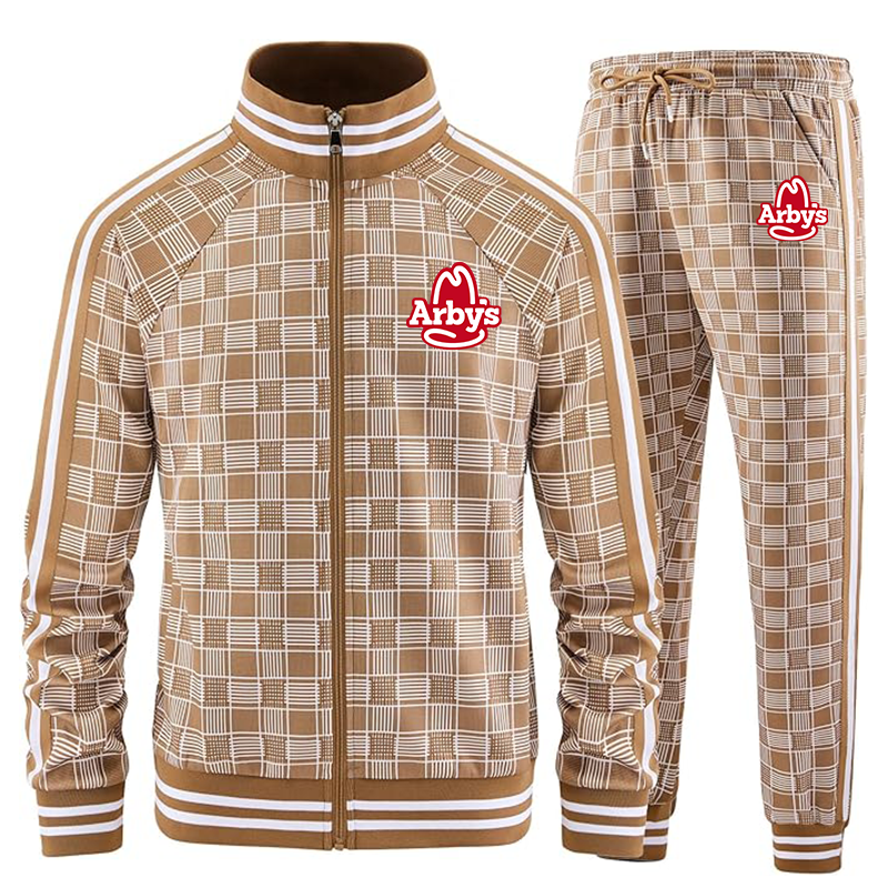 Men's Arbys Tracksuits Full-zip Long Sleeve Plaid Track Jackets and Pants 2 Piece